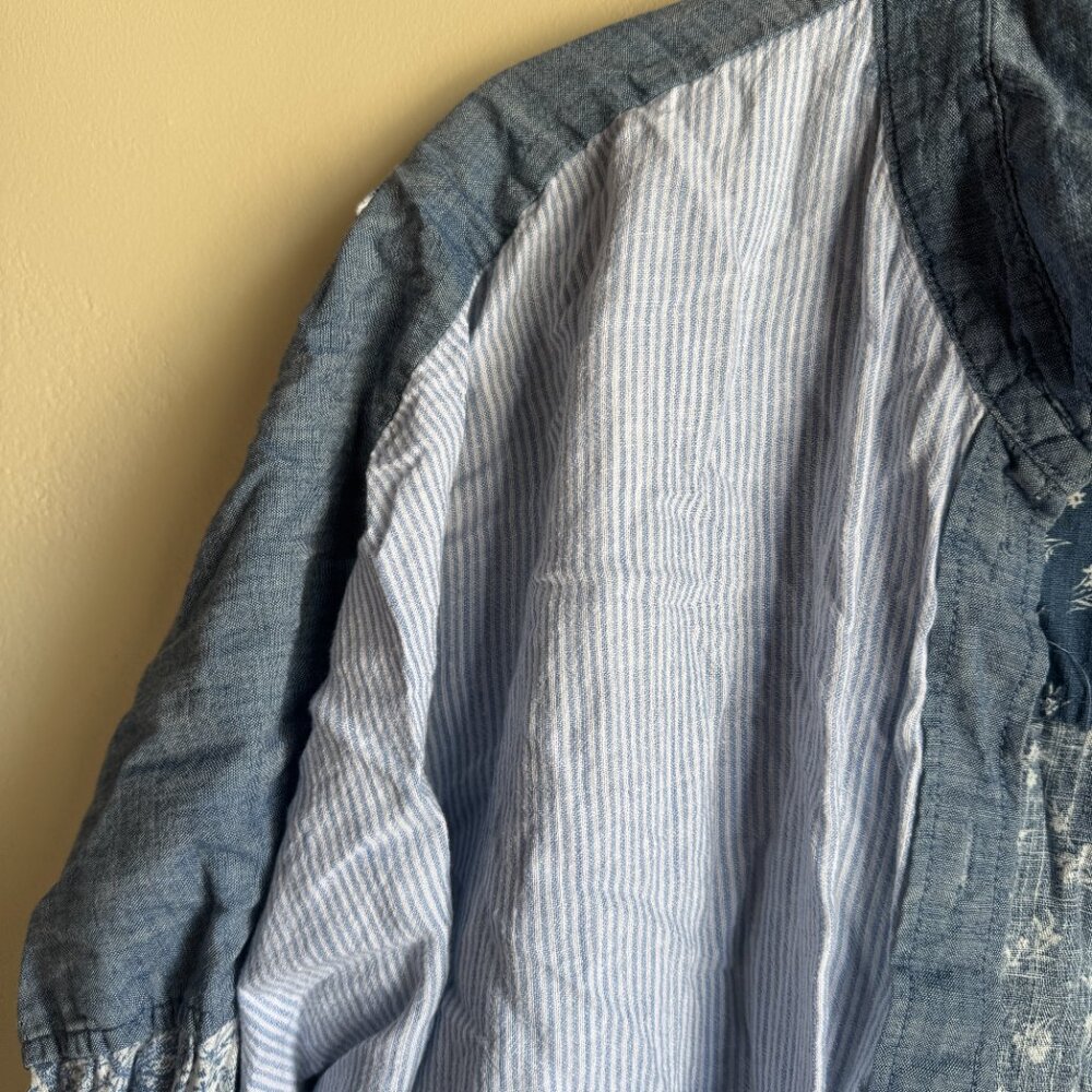 American Eagle Chambray Blue Patchwork Oversized … - image 5